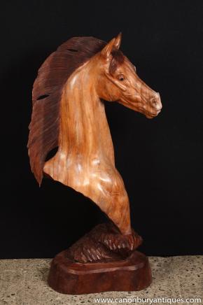 Hand Carved Italian Horse Bust Sculpture Horses Pony